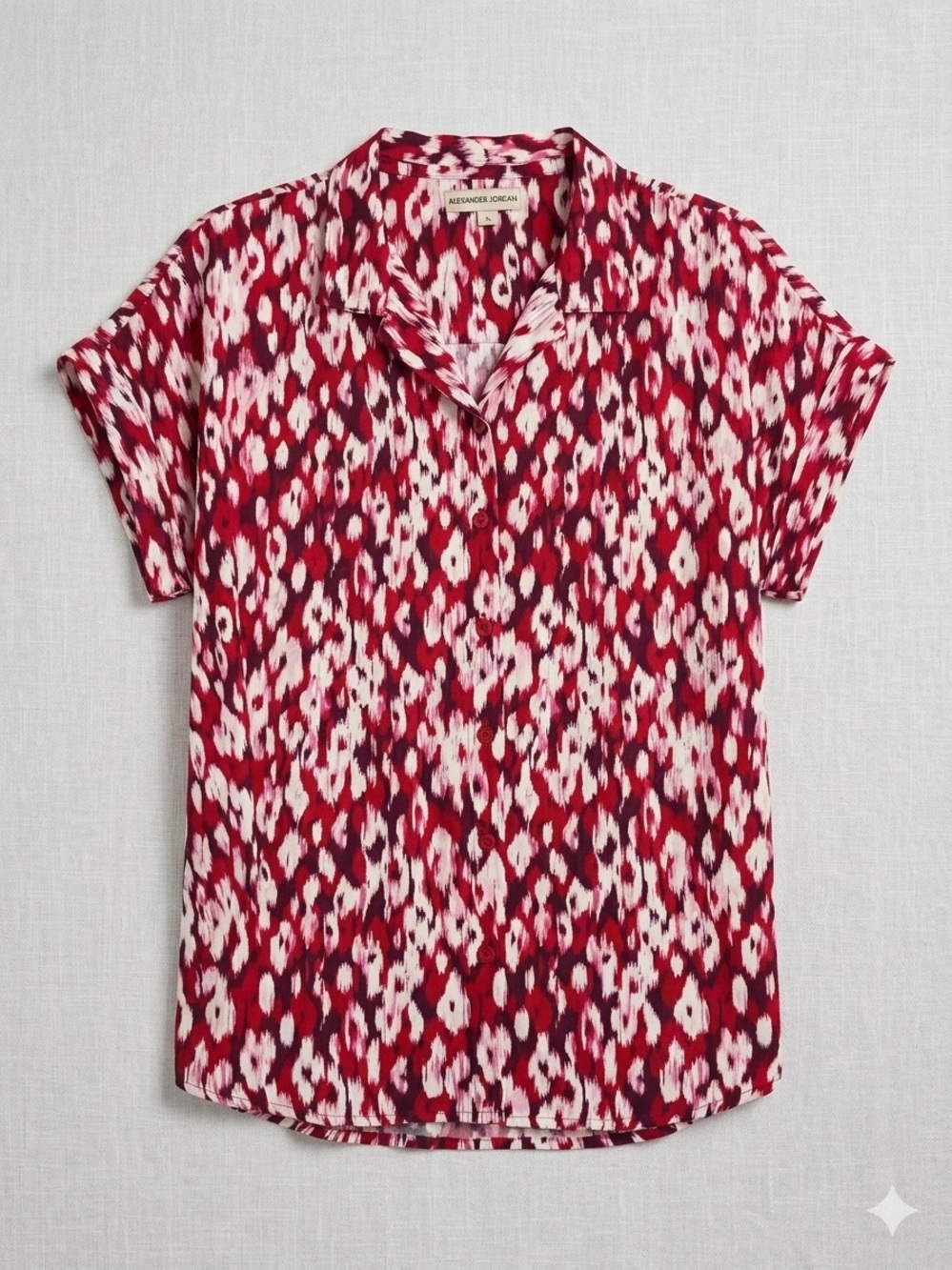 Alexander Jordan Women's Red Patterned Short-Sleeve Blouse XL - Picture 2 of 2
